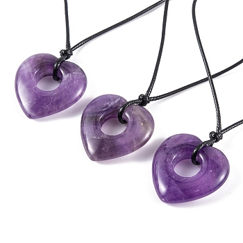 Natural Amethyst Pendant Necklaces, Heart, 19.29~28.35 inch(49~72cm)