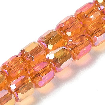 Electroplate Glass Beads Strands, Faceted, Column, Orange, 6x6.5mm, Hole: 1mm, about 72pcs/strand, 20.87''(53cm)