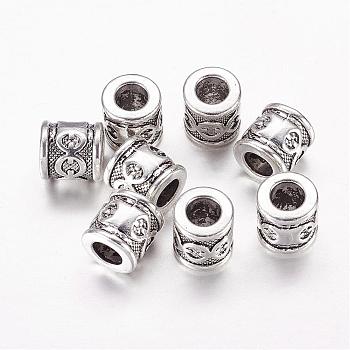 Tibetan Style Alloy Spacer Beads, Lead Free & Cadmium Free, Column, Antique Silver, about 10mm in diameter, 10mm thick, hole: 5.5mm