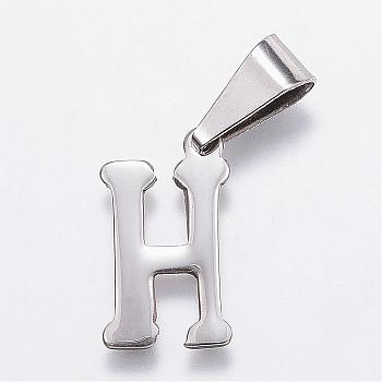 304 Stainless Steel Pendants, Letter.H, 18x10x1mm, Hole: 3x9mm