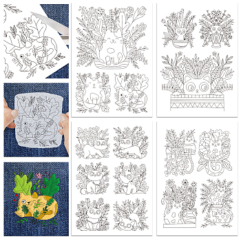4 Sheets 11.6x8.2 Inch Stick and Stitch Embroidery Patterns, Non-woven Fabrics Water Soluble Embroidery Stabilizers, Cat Shape, 297x210mmm