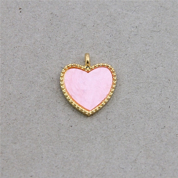 Acrylic Pendants, with Light Gold Plated Alloy Findings, Heart, Pearl Pink, 18x16x2.5mm, Hole: 2mm