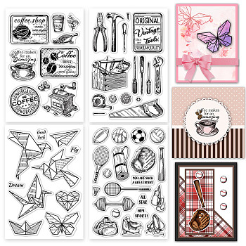 4 Sheets 4 Styles PVC Plastic Stamps, for DIY Scrapbooking, Photo Album Decorative, Cards Making, Stamp Sheets, Relaxed & Relieved, 16x11x0.3cm, 1 sheet/style