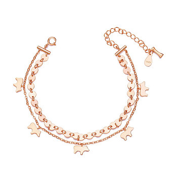 SHEGRACE 925 Sterling Silver Bracalets, Multi-strand Bracelet, with S925 Stamp, Animal Silhouette, Rose Gold, 6-1/4 inch(160mm)