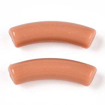 Opaque Acrylic Beads, Curved Tube, Chocolate, 32x10x8mm, Hole: 1.8mm