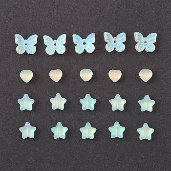 20Pcs 3 Style Electroplate Glass Beads, Frosted, Star & Butterfly & Heart, Clear AB, 6~9.5x6~11x3.8~4.5mm, Hole: 0.7~1.2mm