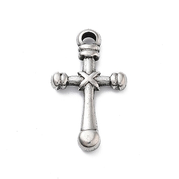 304 Stainless Steel Pendants, Cross Charm, Antique Silver, 23x13x3mm, Hole: 2mm