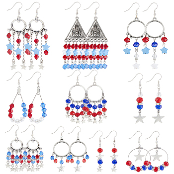 SUNNYCLUE DIY Independance Day Theme Chandelier Earring Making Kit, including Acrylic & Glass Beads, Alloy Charms & Links, Brass Earring Hooks & Hoop Earring & Pins & Jump Rings & End Chains & Beads, 304 Stainless Steel Pendant, Mixed Color, 367pcs/box