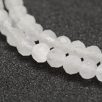 Natural Rainbow Moonstone Beads Strands, Faceted, Round, 4x3.5~4mm, Hole: 0.4mm, about 97~110pcs/strand, 15~16 inch(40~40.7cm)