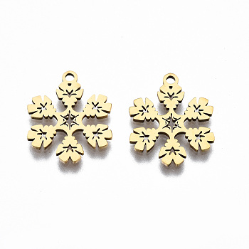 201 Stainless Steel Pendants, Laser Cut, Christmas Snowflake, Golden, 16.5x13.5x1mm, Hole: 1.4mm