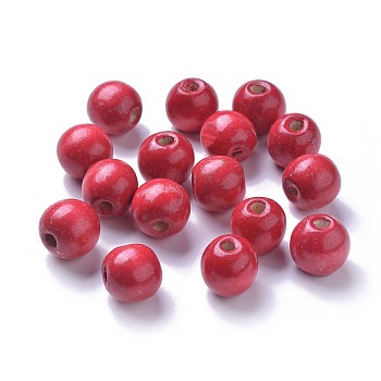 Dyed Natural Wood Beads, Round, Lead Free, Red, 16x15mm, Hole: 4mm