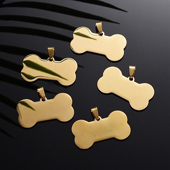 304 Stainless Steel Pendants, Manual Polishing, Blank Stamping Tags, Dog Bone, Golden, 22x40x1.8mm, Hole: 8.5mm
