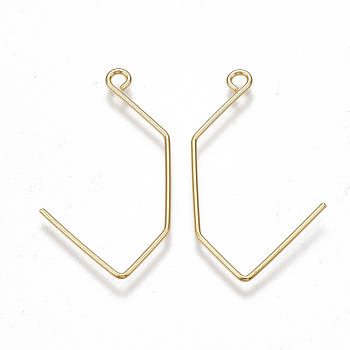 Brass Earring Hooks, with Horizontal Loop, Nickel Free, Real 18K Gold Plated, 32.5x17.5x0.8mm, Hole: 1.8mm, 20 Gauge, Pin: 0.8mm
