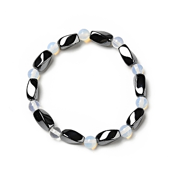 Round Opalite Stretch Bracelets, with Non-Magnetic Synthetic Hematite Beads and Elastic Cord, 50mm