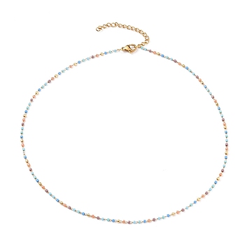 Handmade Glass Seed Beaded Necklaces, with Golden Plated 304 Stainless Steel Lobster Claw Clasps, Pale Turquoise, 16 inch(40.7cm)