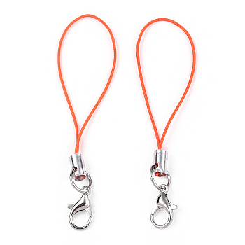 Polyester Cord Mobile Straps, with Platinum Plated Alloy Findings, Coral, 6.5~7cm