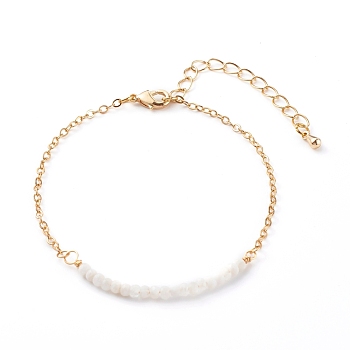 June Birthstone Natural Rainbow Moonstone Beaded Bracelets, with Brass Cable Chains, Faceted Round, Golden, 7-1/4 inch(18.5cm)
