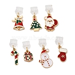Christmas Theme Alloy Enamel Charm Mobile Straps, with PVC Mobile Dustproof Plugs, Christmas Tree & Snowman & Santa Claus, Golden, 24~36.5mm(HJEW-JM03451)