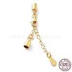 925 Sterling Silver Curb Chain Extender, End Chains with Lobster Claw Clasps and Cord Ends, Teardrop Chain Tabs, with S925 Stamp, Real 18K Gold Plated, 27.5mm(STER-G039-02A-G)