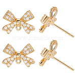 5Pairs Brass Clear Cubic Zirconia Stud Earring Findings, with Loop, Bowknot, 10Pcs Brass Friction Ear Nuts, Real 18K Gold Plated, 9.5x13mm, Hole: 0.9mm, Pin: 11x0.7mm(KK-BBC0018-46)