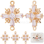 8Pcs Brass Pave Clear Cubic Zirconia Connector Charms, Cross Links, Light Gold, 19.5x15x4mm, Hole: 1.4mm(KK-BBC0014-64)
