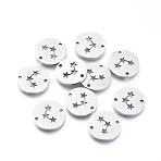 Tarnish Resistant 304 Stainless Steel Links connectors, Laser Cut, Flat Round with Star, Stainless Steel Color, 11.5x1mm, Hole: 1.2mm(STAS-F240-67P)