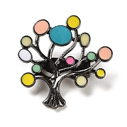 Fortune Tree Enamel Pins, Black Alloy Brooches for Backpack Clothes, Colorful, 25x25x1.5mm(JEWB-Z014-03A-B)