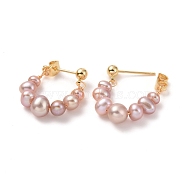 Natural Pearl Beaded Ring Stud Earrings, with Brass Pins, Long-Lasting Plated, Real 18K Gold Plated, 25~26x21~22mm, Pin: 0.8mm(EJEW-D275-12G-01)