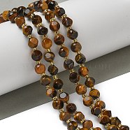 Natural Tiger Eye Beads Strands, with Seed Beads, Faceted, Dice, 6x6mm, Hole: 1mm, about 47~52pcs/strand, 15.35''~15.75''(39~40cm)(G-K387-A04-01)