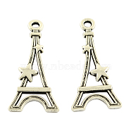 Tibetan Style Alloy Pendants, Eiffel Tower with Stars, Cadmium Free & Lead Free, Antique Silver, 29x13x2mm, Hole: 2mm(TIBEP-5254-AS-LF)