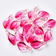 Transparent Spray Painted Glass Pendants, with Glitter Powder, Petaline, Deep Pink, 20x10.5x6mm, Hole: 1.2mm(X-GLAA-S054-007B-03)