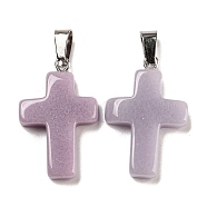 Synthetic Luminous Stone Dyed Pendants, Glow in the Dark Cross Charms with Platinum Plated Iron Snap on Bails, Plum, 28x18x4.5mm, Hole: 7x4mm(G-H308-06P-02)