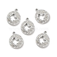 Alloy Rhinestone Pendants, Platinum Tone Hollow Out Flat Round with Butterfly Charms, Crystal, 19x15x3mm, Hole: 2mm(ALRI-C007-57P)