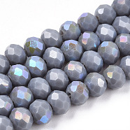 Electroplate Opaque Solid Color Glass Beads Strands, Half Rainbow Plated, Faceted, Rondelle, Light Steel Blue, 6x5mm, Hole: 1mm, about 85~88pcs/strand, 16.1~16.5 inch(41~42cm)(EGLA-A034-P6mm-L23)