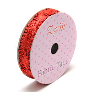 Glitter Powder Polyester Ribbons, Flower, Red, 5/8 inch(17mm), about 2yards/roll(1.8288m/roll)(X-SRIB-S048-04D)