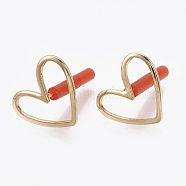 Brass Stud Earrings, Real 18K Gold Plated, with Raw(Unplated) Brass Pins and Plastic Protector, Heart, Real 18K Gold Plated, 1/2x3/8 inch(13x11mm), Pin: 0.7mm(KK-S348-124)