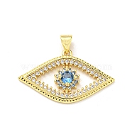 Brass Micro Pave Cubic Zirconia Pendants, Eye, Real 16K Gold Plated, 17.5x29.5x4mm, Hole: 5x3.5mm(FIND-Z023-14G)