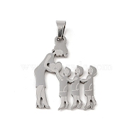 Mother's Day 304 Stainless Steel Pendants, Laser Cut, Mother and Child Charm, Stainless Steel Color, 33x24x1mm, Hole: 6x4mm(STAS-U002-03P)