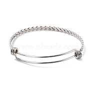 304 Stainless Steel Expandable Bangle for Girl Women, Adjustable Rope Style Twisted Wire Blank Bangle, Stainless Steel Color, Inner Diameter: 2-1/2 inch(6.4cm)(BJEW-C003-02P)