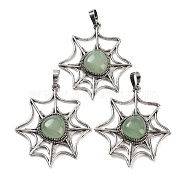 Natural Green Aventurine Spider Web Pendants, Rack Plating Antique Silver Plated Brass Halloween Net Charms, Cadmium Free & Lead Free, 44.5x37.5x7mm, Hole: 7.5x5mm(G-Q163-09AS-07)