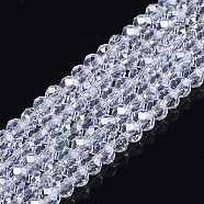 Electroplate Glass Beads Strands, Pearl Luster Plated, Faceted, Rondelle, Clear, 6x5mm, Hole: 1mm, about 85~88pcs/strand, 16.1~16.5 inch(41~42cm)(EGLA-A034-T6mm-A08)