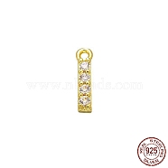 Real 18K Gold Plated 925 Sterling Silver Micro Pave Clear Cubic Zirconia Charms, Initial Letter, Letter I, 9.5x2x1.5mm, Hole: 0.9mm(STER-P054-10G-I)