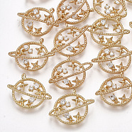 Brass Cubic Zirconia Universe Space Charms, Planet, Clear, Real 18K Gold Plated, 14x16x4.5mm, Hole: 1mm(X-KK-S348-259)