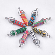 Synthetic Malachite Pendants, Double Terminated Pointed Pendants, with Alloy Findings, Bullet, Platinum, Mixed Color, 38.5~42x13x10mm, Hole: 5x3.5mm(X-G-S246-20)