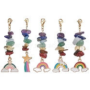 Rainbow Alloy Enamel Charms & Chakra Gemstone Chips Beaded Pendant Decoration, with 304 Stainless Steel Lobster Claw Clasps, 55~70mm(HJEW-JM01206)