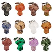 12 Pieces Gemstone Mushroom Charm Pendant Crystal Mushroom Natural Stone Pendants Mixed Color for Jewelry Necklace Earring Making Crafts, Colorful, 22.5x15mm, Hole: 3.5mm(JX550B)