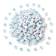 White Opaque Acrylic Beads, Flat Round with Expression, Turquoise, 7x4mm, Hole: 1.6mm, 200pcs/set(MACR-YW0001-20G)