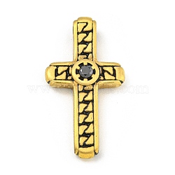 Ion Plating(IP) 304 Stainless Steel Pendants, with Jet Rhinestone, Cross Charm, Golden, 33x17.5x5mm, Hole: 3mm(STAS-F307-02G)