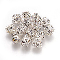 Brass Clear Rhinestone Beads, Grade B, Round, Silver Color Plated, 10mm(RB-A017-10mm-S)