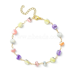 Handmade Shell Nugget Beaded Chains Anklets, 304 Stainless Steel Jewelry, Colorful, 8-7/8 inch(22.5cm)(AJEW-AN00544)